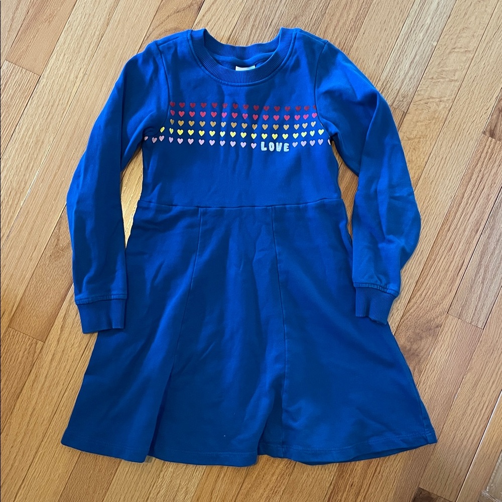 Blue Long Sleeve skater Dress with Heart Pattern